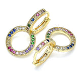 Oro Laminado Huggie Hoop, Gold Filled Style with Multicolor Micro Pave, Polished, Golden Finish