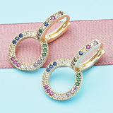 Oro Laminado Huggie Hoop, Gold Filled Style with Multicolor Micro Pave, Polished, Golden Finish
