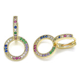 Oro Laminado Huggie Hoop, Gold Filled Style with Multicolor Micro Pave, Polished, Golden Finish