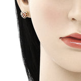 Oro Laminado Stud Earring, Gold Filled Style Heart Design, with Garnet Cubic Zirconia, Polished, Golden Finish