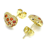 Oro Laminado Stud Earring, Gold Filled Style Heart Design, with Garnet Cubic Zirconia, Polished, Golden Finish