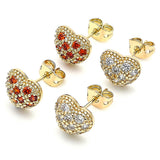 Oro Laminado Stud Earring, Gold Filled Style Heart Design, with Garnet Cubic Zirconia, Polished, Golden Finish