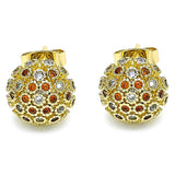Oro Laminado Stud Earring, Gold Filled Style with Garnet and White Micro Pave, Polished, Golden Finish