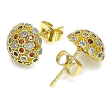 Oro Laminado Stud Earring, Gold Filled Style with Garnet and White Micro Pave, Polished, Golden Finish