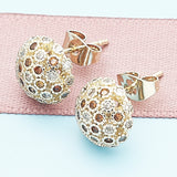 Oro Laminado Stud Earring, Gold Filled Style with Garnet and White Micro Pave, Polished, Golden Finish