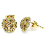 Oro Laminado Stud Earring, Gold Filled Style with Garnet and White Micro Pave, Polished, Golden Finish