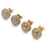 Oro Laminado Stud Earring, Gold Filled Style with Garnet and White Micro Pave, Polished, Golden Finish