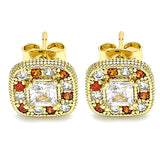 Oro Laminado Stud Earring, Gold Filled Style with Garnet and White Micro Pave, Polished, Golden Finish