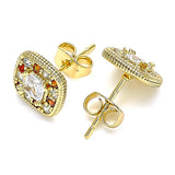 Oro Laminado Stud Earring, Gold Filled Style with Garnet and White Micro Pave, Polished, Golden Finish
