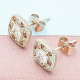 Oro Laminado Stud Earring, Gold Filled Style with Garnet and White Micro Pave, Polished, Golden Finish