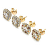 Oro Laminado Stud Earring, Gold Filled Style with Garnet and White Micro Pave, Polished, Golden Finish