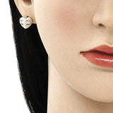 Oro Laminado Stud Earring, Gold Filled Style Heart Design, with Ruby and White Micro Pave, Polished, Golden Finish