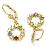 Oro Laminado Dangle Earring, Gold Filled Style Heart Design, with Multicolor Cubic Zirconia, Polished, Golden Finish
