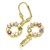 Oro Laminado Dangle Earring, Gold Filled Style Heart Design, with Multicolor Cubic Zirconia, Polished, Golden Finish