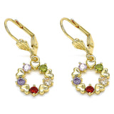 Oro Laminado Dangle Earring, Gold Filled Style Heart Design, with Multicolor Cubic Zirconia, Polished, Golden Finish