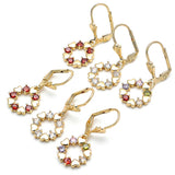 Oro Laminado Dangle Earring, Gold Filled Style Heart Design, with Multicolor Cubic Zirconia, Polished, Golden Finish