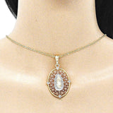 Oro Laminado Fancy Pendant, Gold Filled Style Guadalupe Design, with White Crystal, Diamond Cutting Finish, Tricolor