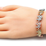 Oro Laminado Fancy Bracelet, Gold Filled Style Elephant Design, with White and Black Micro Pave, Polished, Tricolor