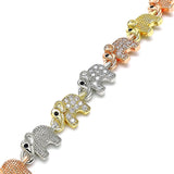 Oro Laminado Fancy Bracelet, Gold Filled Style Elephant Design, with White and Black Micro Pave, Polished, Tricolor