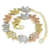 Oro Laminado Fancy Bracelet, Gold Filled Style Elephant Design, with White and Black Micro Pave, Polished, Tricolor