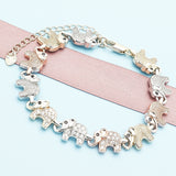 Oro Laminado Fancy Bracelet, Gold Filled Style Elephant Design, with White and Black Micro Pave, Polished, Tricolor
