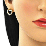 Oro Laminado Stud Earring, Gold Filled Style Heart Design, with White Cubic Zirconia, Polished, Golden Finish