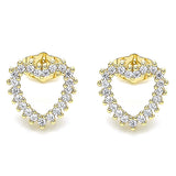 Oro Laminado Stud Earring, Gold Filled Style Heart Design, with White Cubic Zirconia, Polished, Golden Finish