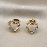 Oro Laminado Stud Earring, Gold Filled Style Heart Design, with White Cubic Zirconia, Polished, Golden Finish