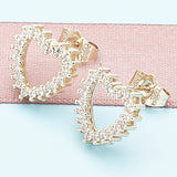 Oro Laminado Stud Earring, Gold Filled Style Heart Design, with White Cubic Zirconia, Polished, Golden Finish