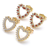 Oro Laminado Stud Earring, Gold Filled Style Heart Design, with White Cubic Zirconia, Polished, Golden Finish