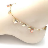 Oro Laminado Charm Anklet , Gold Filled Style Heart Design, Polished, Tricolor