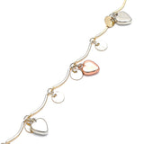 Oro Laminado Charm Anklet , Gold Filled Style Heart Design, Polished, Tricolor