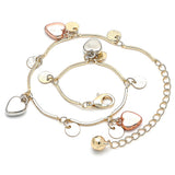 Oro Laminado Charm Anklet , Gold Filled Style Heart Design, Polished, Tricolor