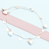 Oro Laminado Charm Anklet , Gold Filled Style Heart Design, Polished, Tricolor