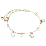 Oro Laminado Charm Anklet , Gold Filled Style Heart Design, Polished, Tricolor