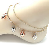 Oro Laminado Charm Anklet , Gold Filled Style Strawberry Design, Polished, Tricolor
