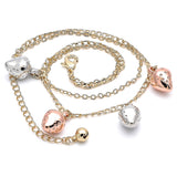 Oro Laminado Charm Anklet , Gold Filled Style Strawberry Design, Polished, Tricolor