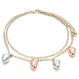 Oro Laminado Charm Anklet , Gold Filled Style Strawberry Design, Polished, Tricolor
