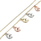 Oro Laminado Charm Anklet , Gold Filled Style Dolphin Design, Polished, Tricolor
