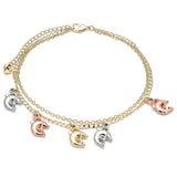 Oro Laminado Charm Anklet , Gold Filled Style Dolphin Design, Polished, Tricolor