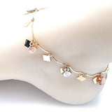 Oro Laminado Charm Anklet , Gold Filled Style Sun Design, Polished, Tricolor