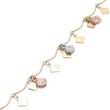 Oro Laminado Charm Anklet , Gold Filled Style Sun Design, Polished, Tricolor