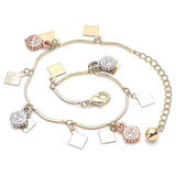 Oro Laminado Charm Anklet , Gold Filled Style Sun Design, Polished, Tricolor