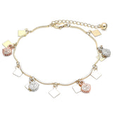 Oro Laminado Charm Anklet , Gold Filled Style Sun Design, Polished, Tricolor
