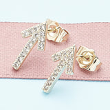 Oro Laminado Stud Earring, Gold Filled Style with White Cubic Zirconia, Polished, Golden Finish