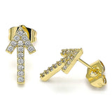 Oro Laminado Stud Earring, Gold Filled Style with White Cubic Zirconia, Polished, Golden Finish