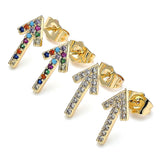 Oro Laminado Stud Earring, Gold Filled Style with White Cubic Zirconia, Polished, Golden Finish