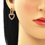 Oro Laminado Huggie Hoop, Gold Filled Style Heart Design, with Ruby Micro Pave, Polished, Golden Finish
