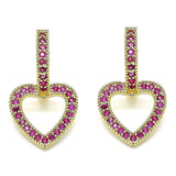 Oro Laminado Huggie Hoop, Gold Filled Style Heart Design, with Ruby Micro Pave, Polished, Golden Finish