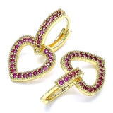 Oro Laminado Huggie Hoop, Gold Filled Style Heart Design, with Ruby Micro Pave, Polished, Golden Finish
